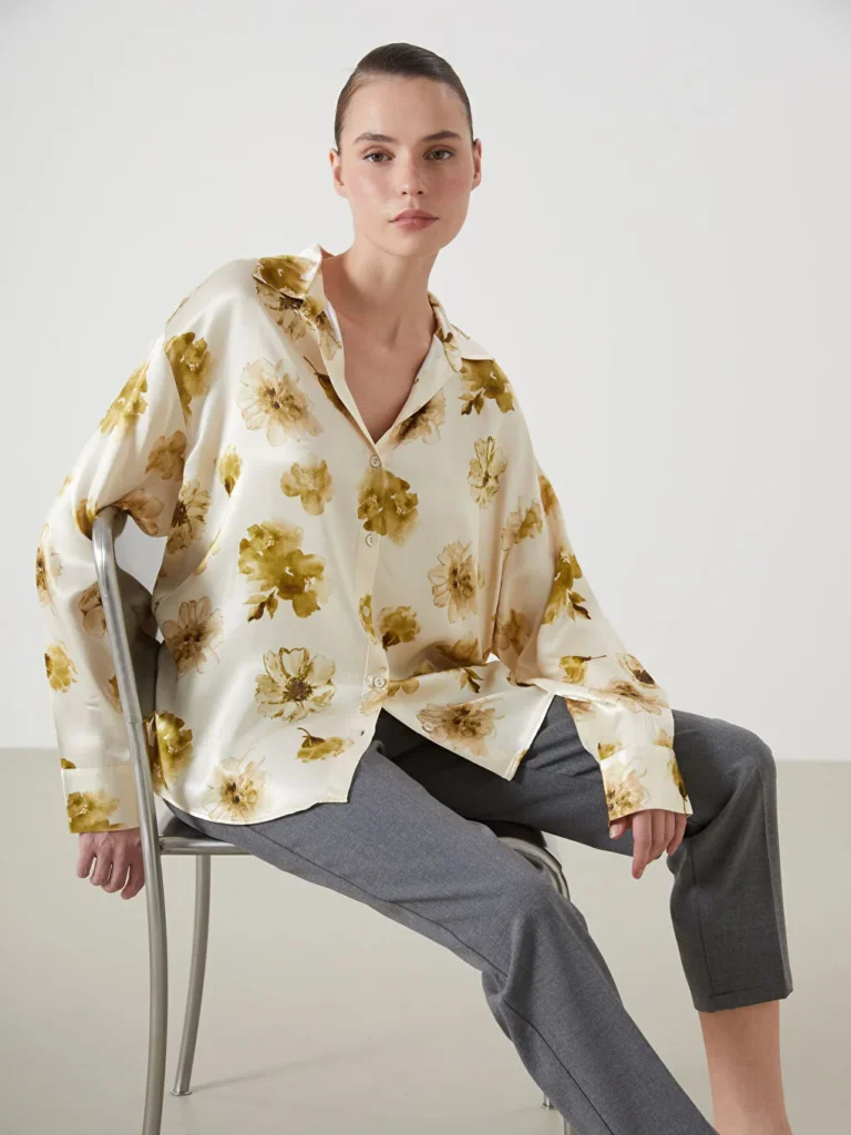 Green Floral Oversize Women's Shirt
