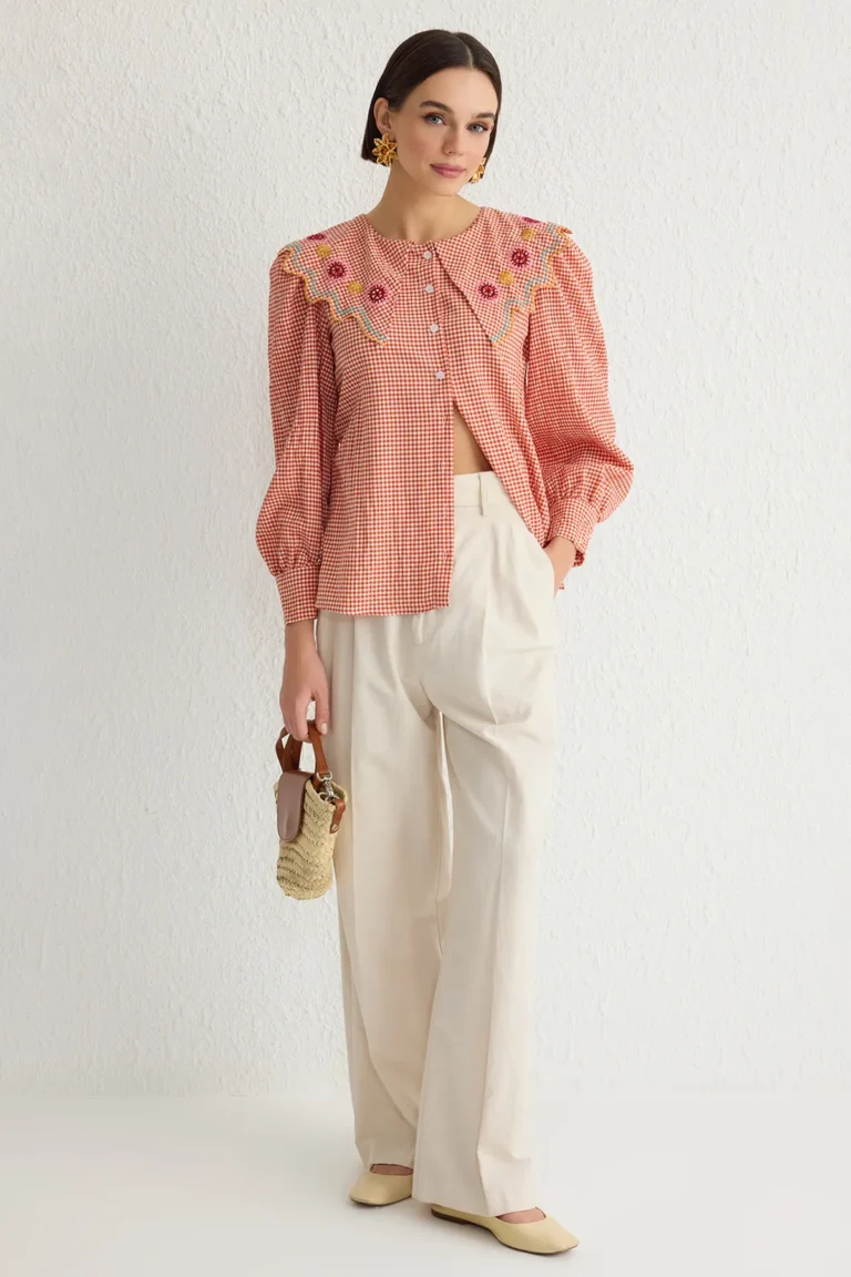 Claret Red Embroidered Shirt