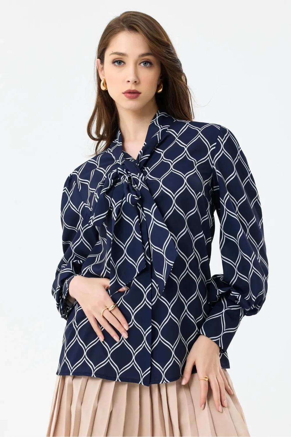 Women's Scarf Patterned  Oversize Blouse Shirt - Image 5