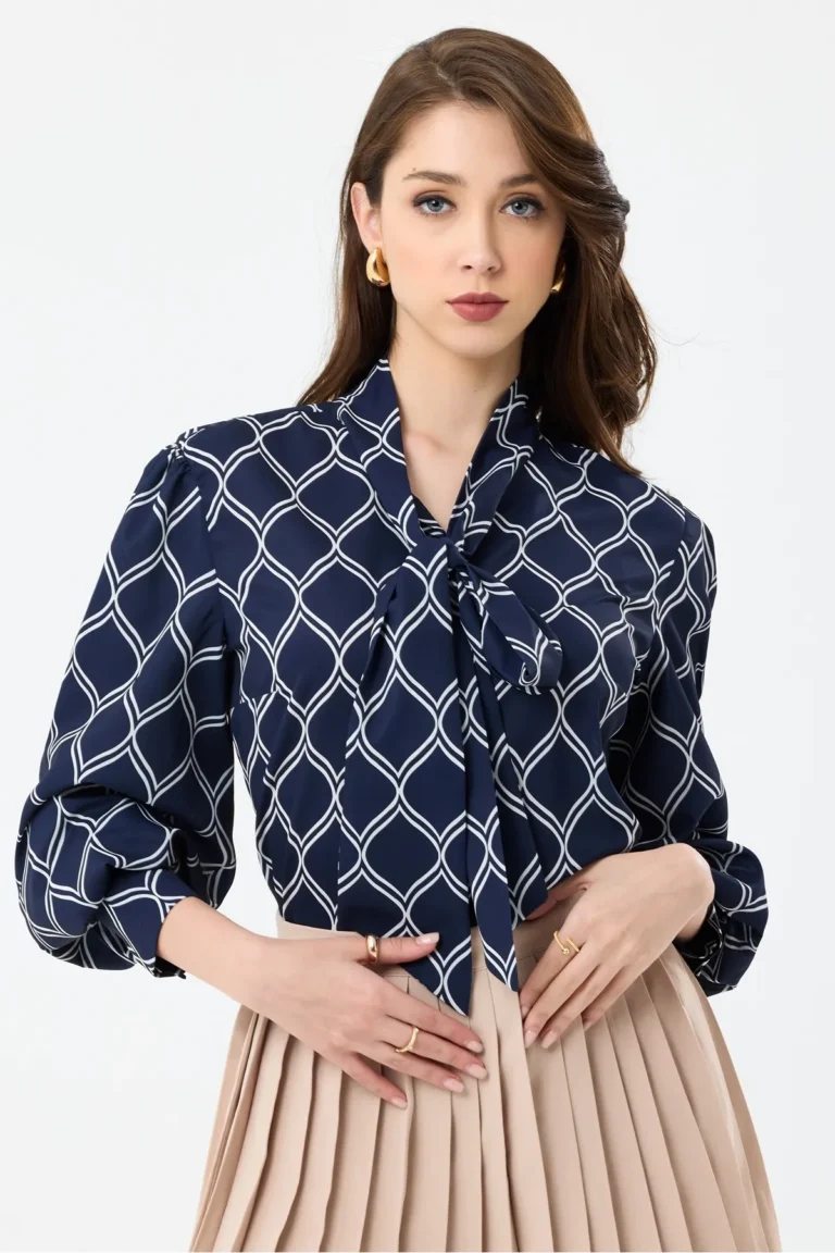 Women's Scarf Patterned  Oversize Blouse Shirt