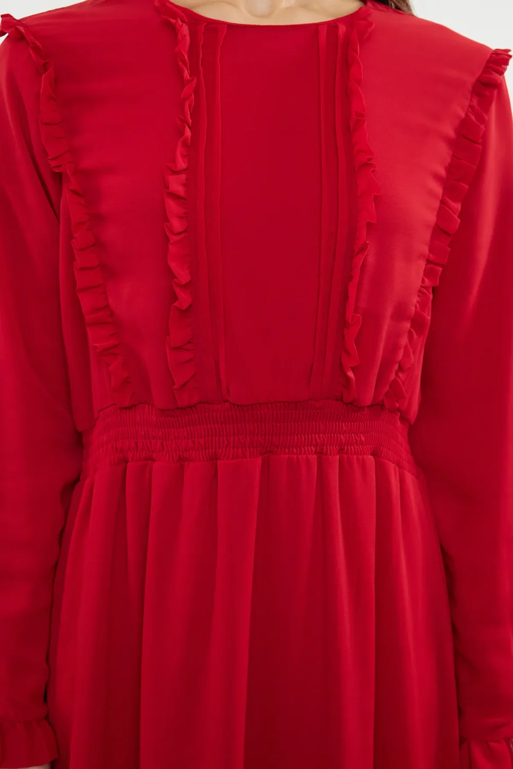Red Sleeve Ruffle Chiffon Dress - Image 4