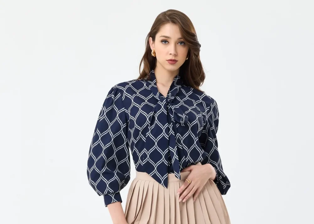 Women's Scarf Patterned  Oversize Blouse Shirt - Image 3