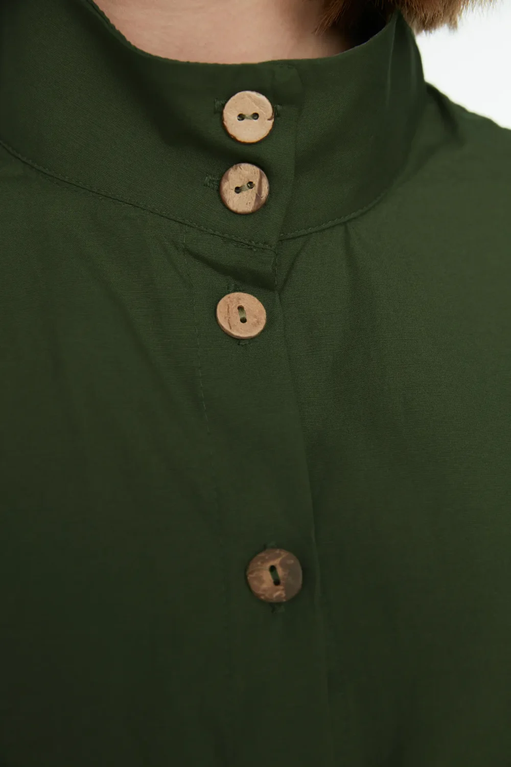 Khaki Stand Collar Belted Shirt-Pants Suit - Image 5