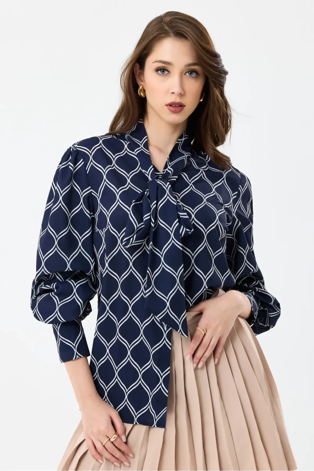 Women's Scarf Patterned  Oversize Blouse Shirt - Image 4