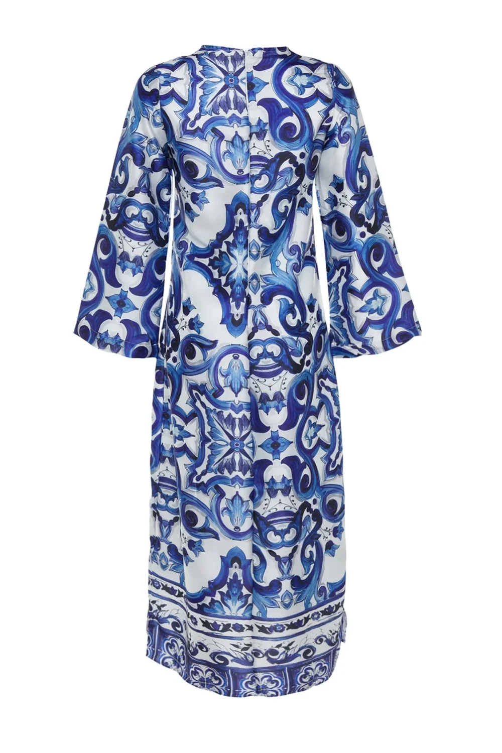 Blue Silk Ethnic Patterned Dress - Image 5