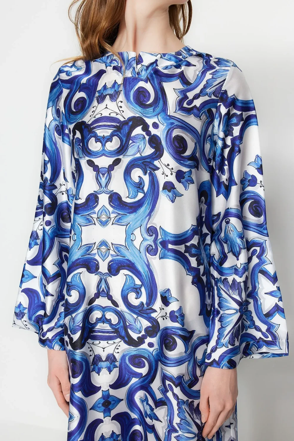 Blue Silk Ethnic Patterned Dress - Image 6