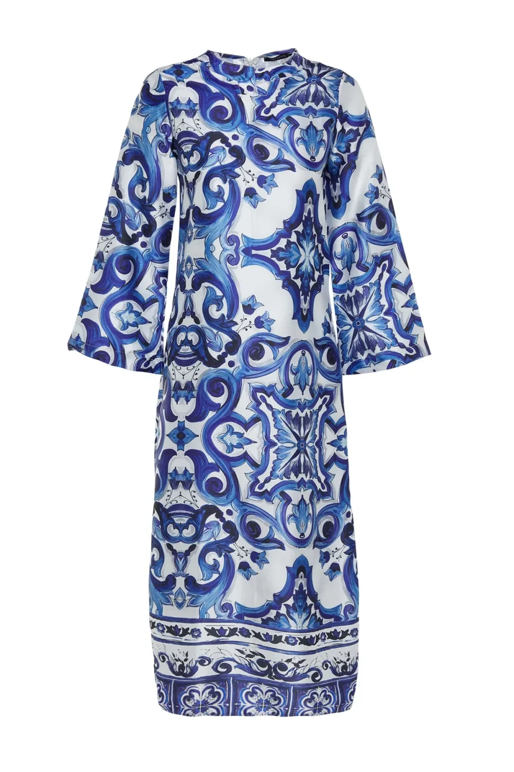 Blue Silk Ethnic Patterned Dress - Image 7
