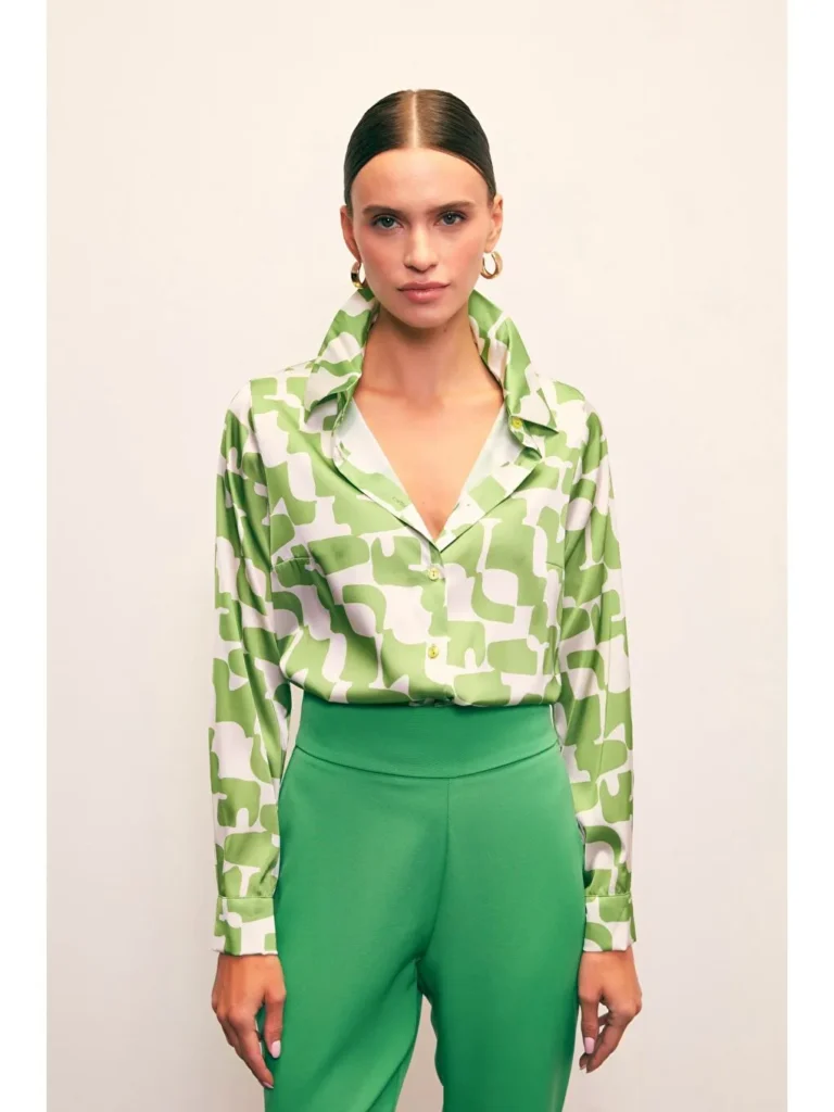 Patterned Plain Shirt - Green