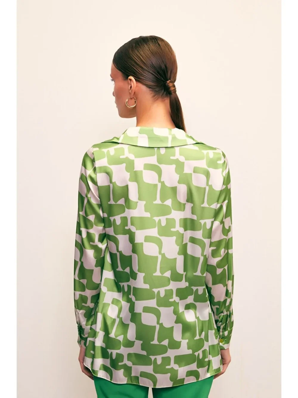 Patterned Plain Shirt - Green - Image 6