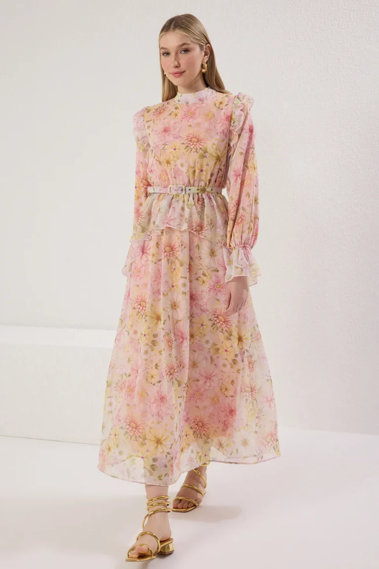 Multicolored Chiffon Lined Floral Dress