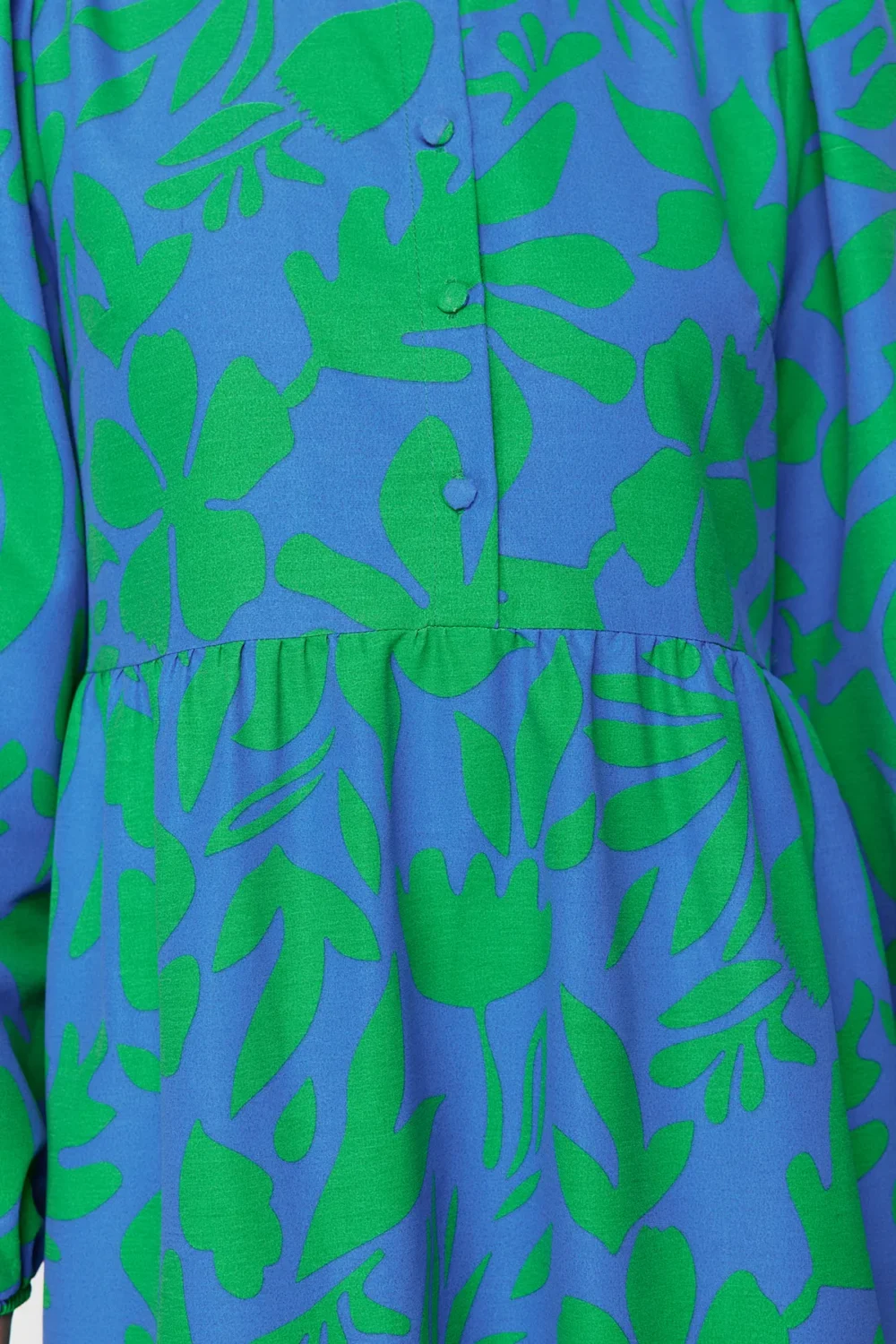 Blue Patterned Half Placket Wide Pattern Dress - Image 3