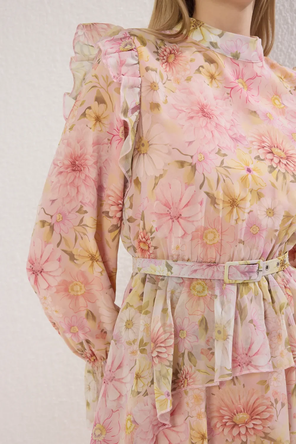 Multicolored Chiffon Lined Floral Dress - Image 4