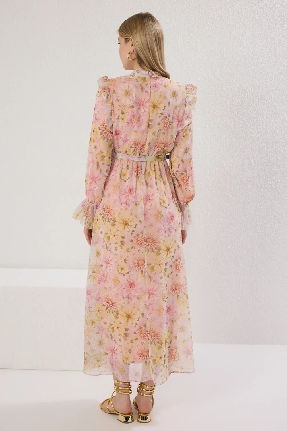 Multicolored Chiffon Lined Floral Dress - Image 5