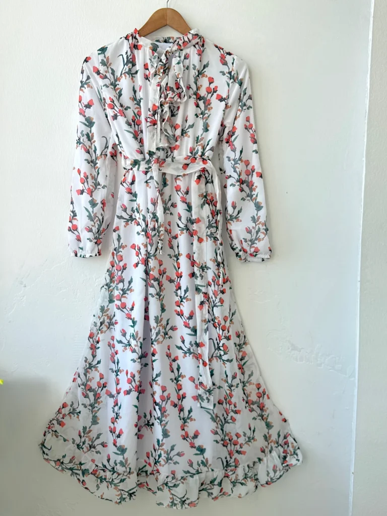 Branch Pattern Chiffon Dress - White