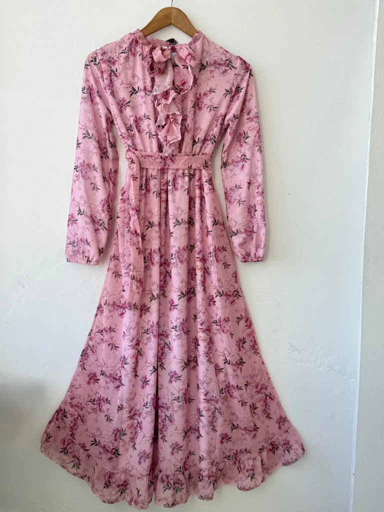 Lily Pattern Chiffon Dress - Pink