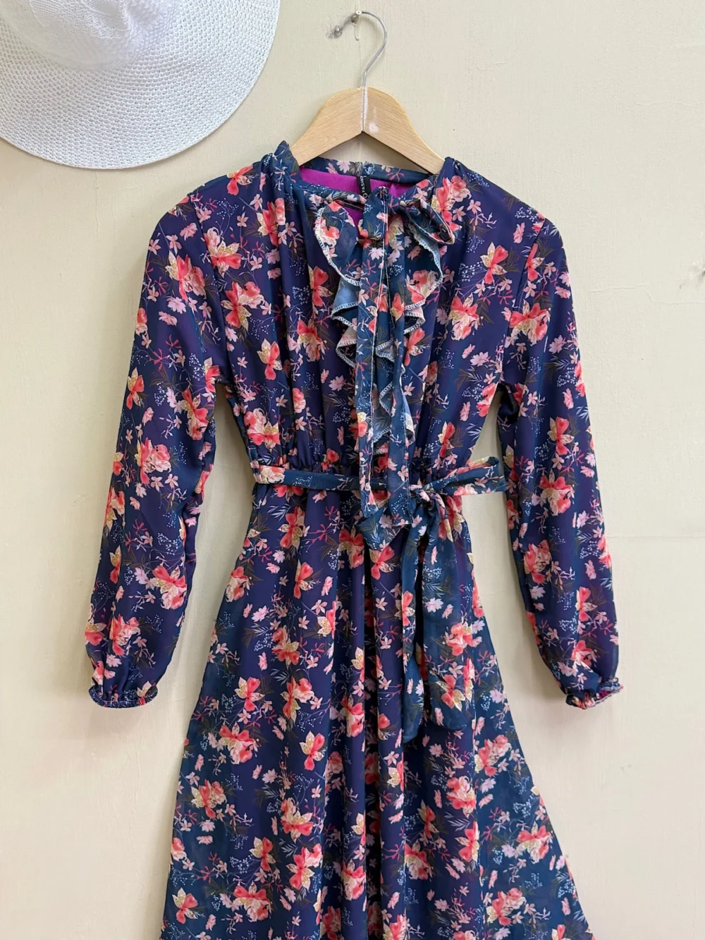 Lily Pattern Chiffon Dress - Navy Blue - Image 3