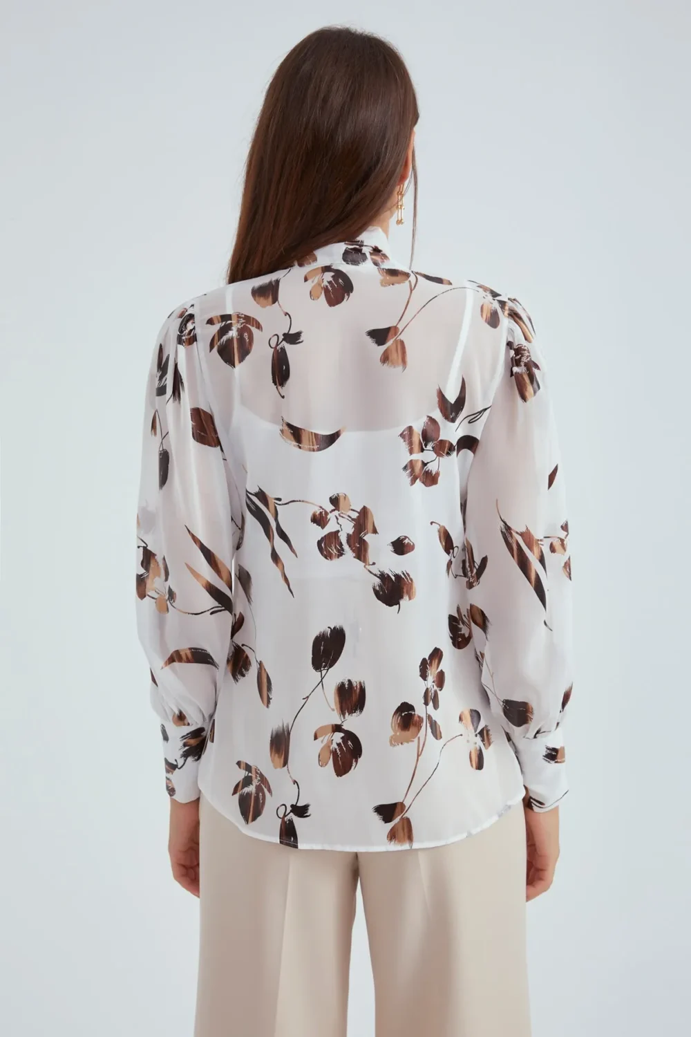 Collar Tie Printed Blouse - Image 6