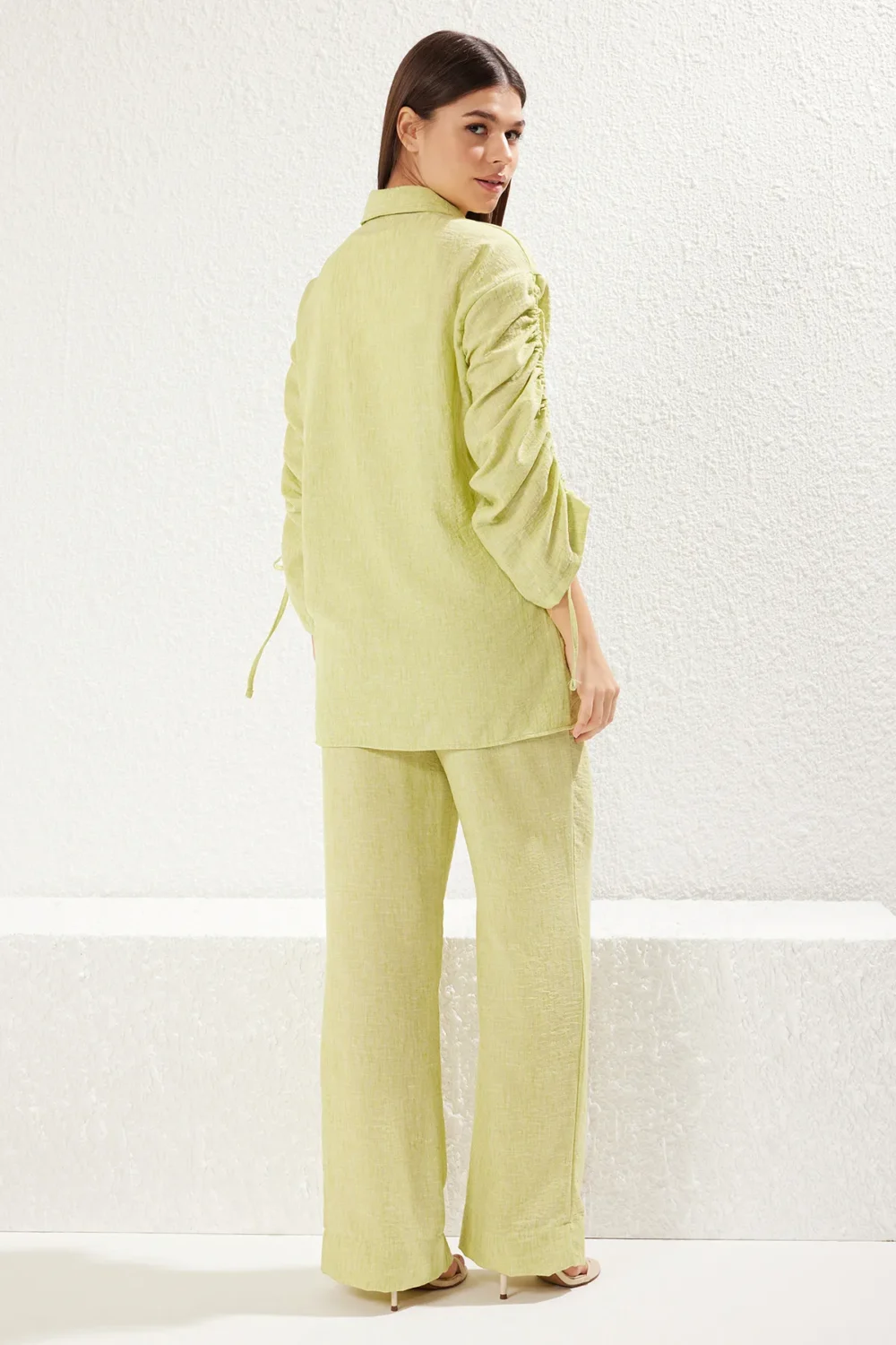Light Green Linen Look Gathered  Bottom-Top Set - Image 6