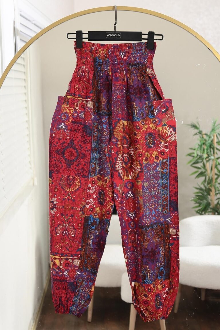 Elastic Waist Patterned Side Pocketed Shalwar Trousers_Fuchsia