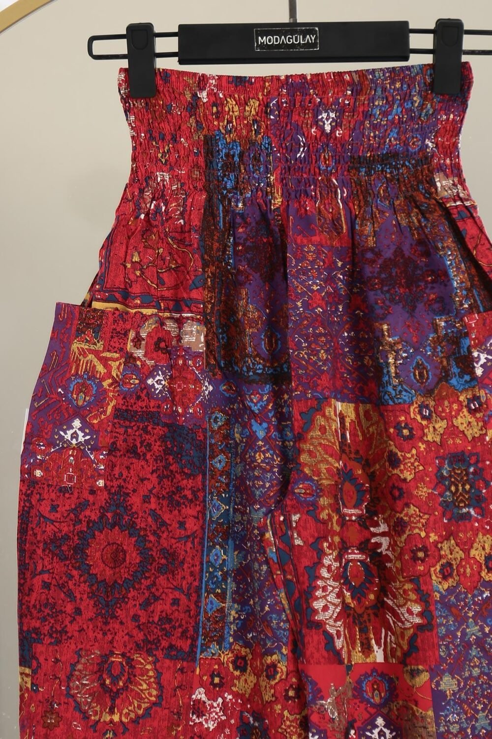 Elastic Waist Patterned Side Pocketed Shalwar Trousers_Fuchsia - Image 3