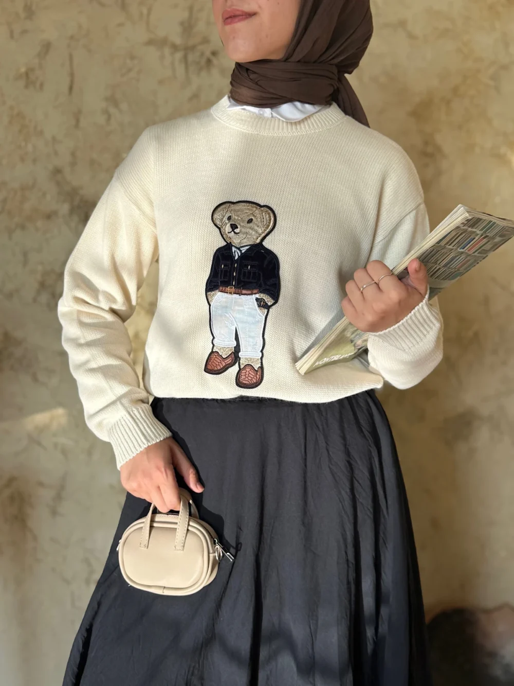 Women's Teddy Bear Patterned Sweater - Image 5