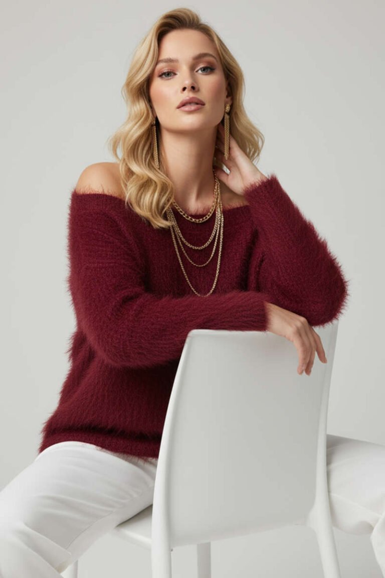 Boat Neck Fuzzy Sweater