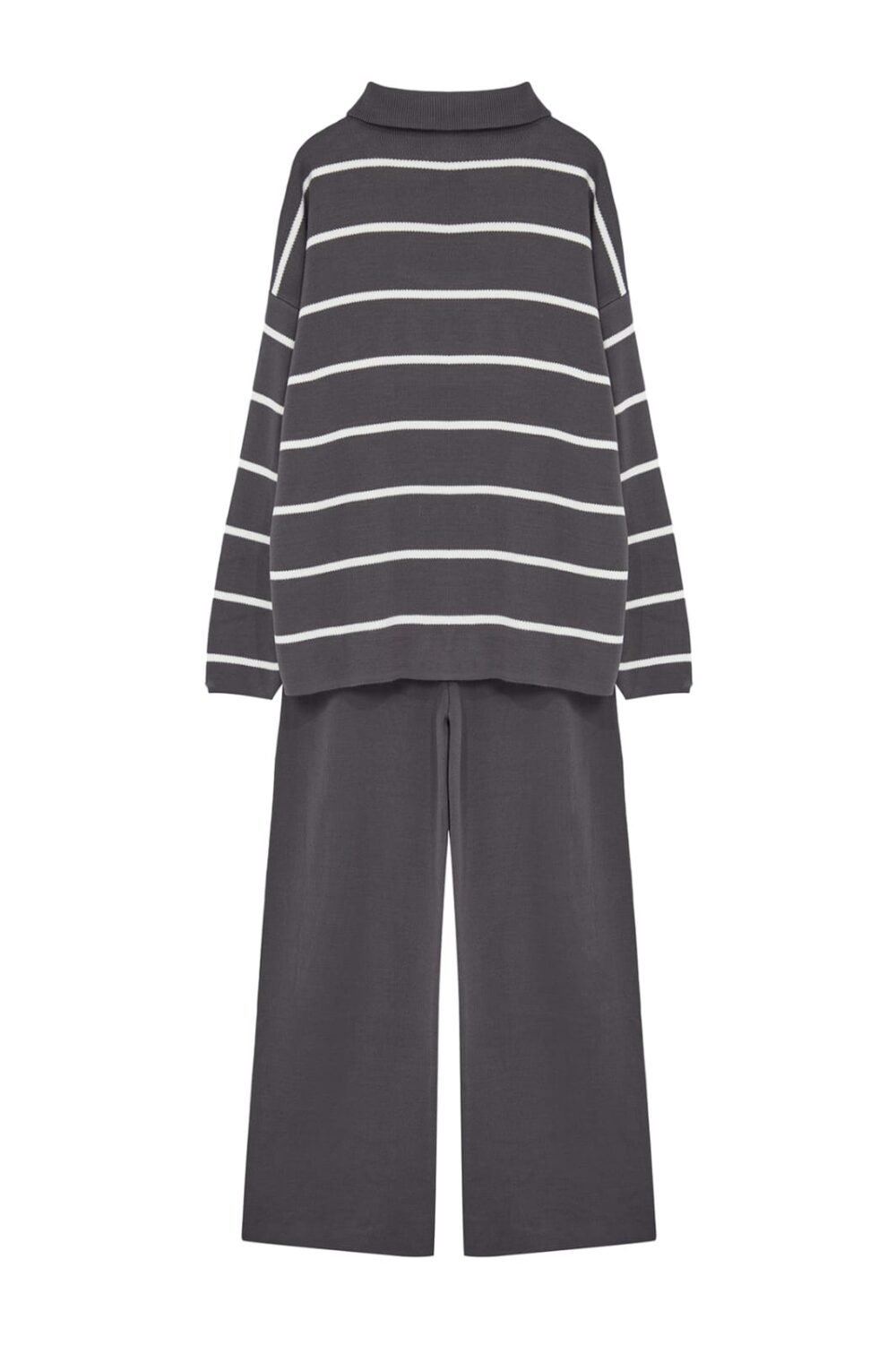 Anthracite Wide-Cut Zippered Knitwear Top-Bottom Set - Image 5